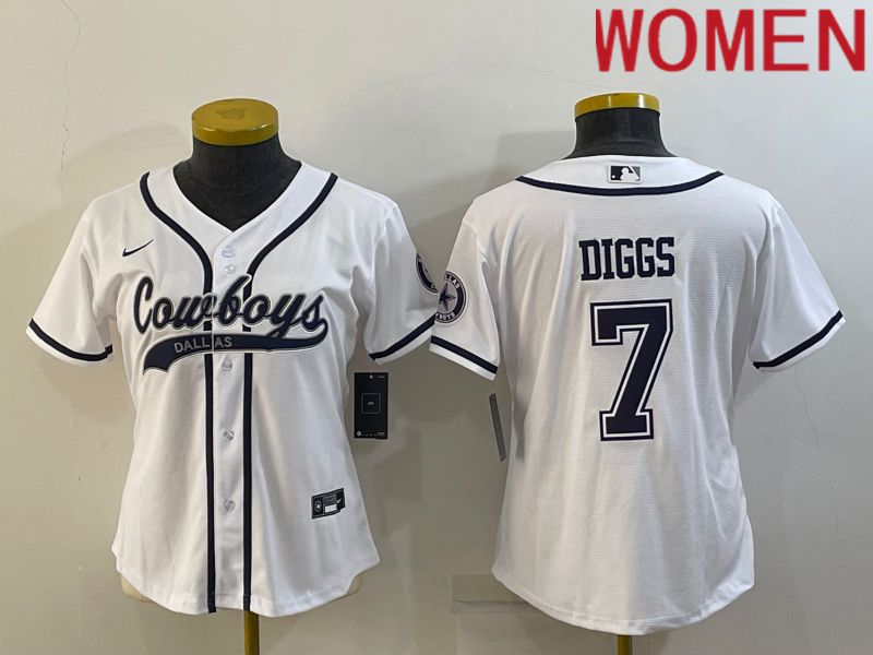 Women Dallas Cowboys 7 Diggs White 2022 Nike Co branded NFL Jerseys